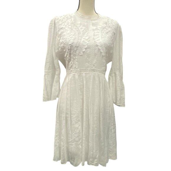 J Gee Women's Sz L White Crochet Gauze Boho Dress Cottagecore Peasant NWT - Picture 1 of 11